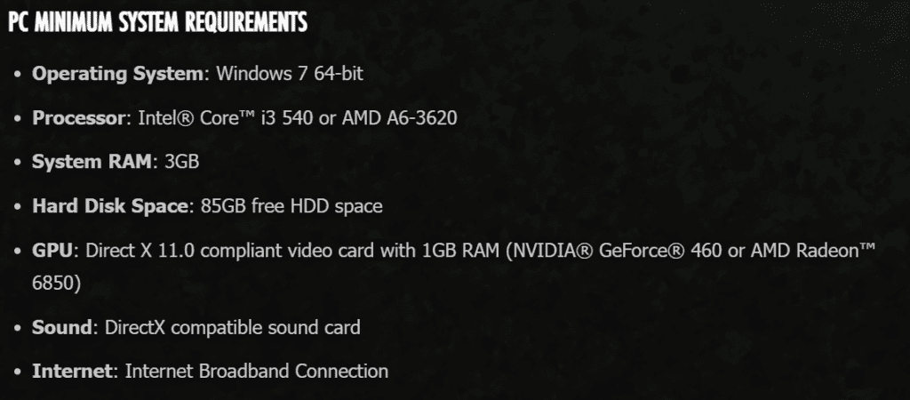 ESO Minimum requirements for PC